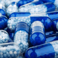 Blue pharmaceutical capsules